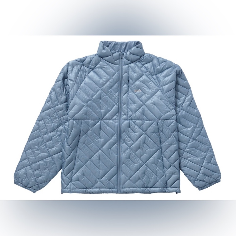 Men’s Supreme Spellout Quilted Lightweight Down Jacket. Color Slate